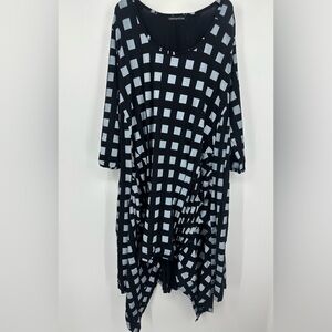 Snapdragon & Twig Cotton Black Gray Art to Wear 3/4 Sleeve Dress Tunic XXL
